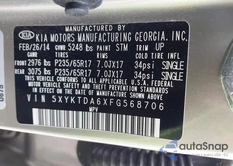 2015 Kia Sorento Lx from USA, damaged, VIN 5XYKTDA6XFG568706